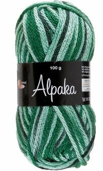 Garen Alpaka donkergroen-heldergroen-mint 80% acryl/10% wol/10%alpaga