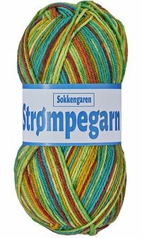 Sokkenwol Strompegarn m&ecirc;lee geel-groen-turquoise 75% wol/25%polyamide
