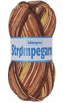 Sokkenwol Strompegarn m&ecirc;lee bruin-camel-roestbruin 75% wol/25%polyamide